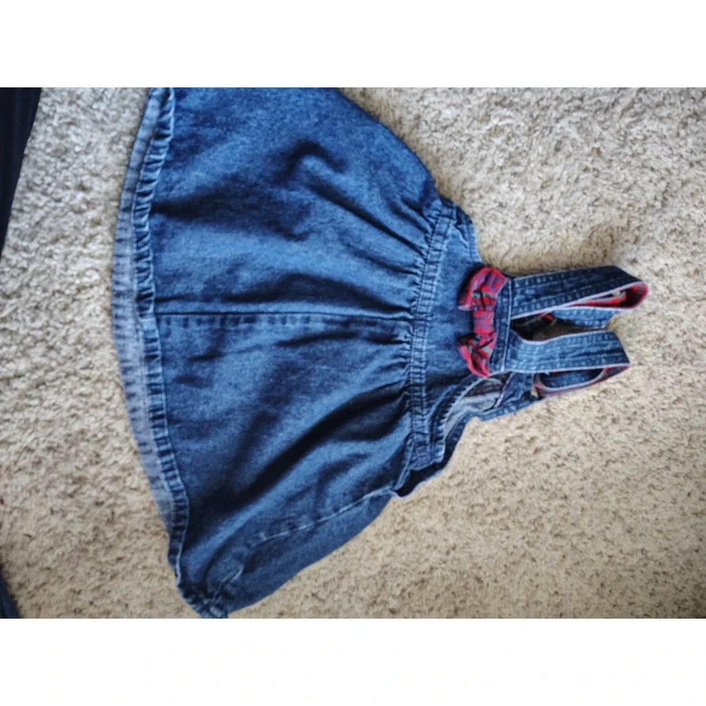 Vintage 90s Oshkosh B gosh Apple Denim Skirtall Overall Dress Girls 3T USA Made